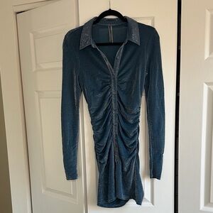 Elegant Sparkly Blue Ruched Dress